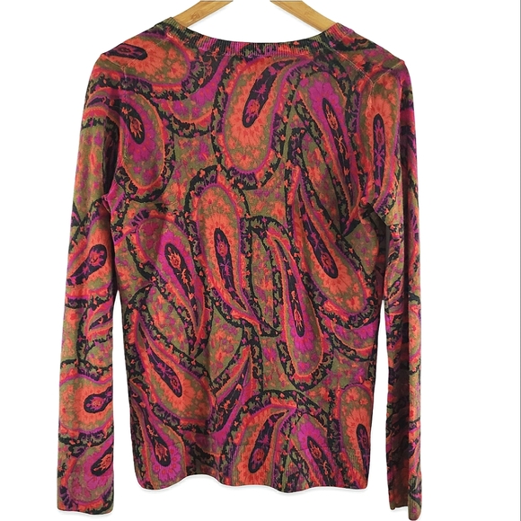 EUC Talbots Cardigan Knit Lightweight Merino Wool Paisley Printed Size S - Picture 2 of 10